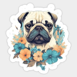 Floral Pug Portrait: Vintage Delights Sticker